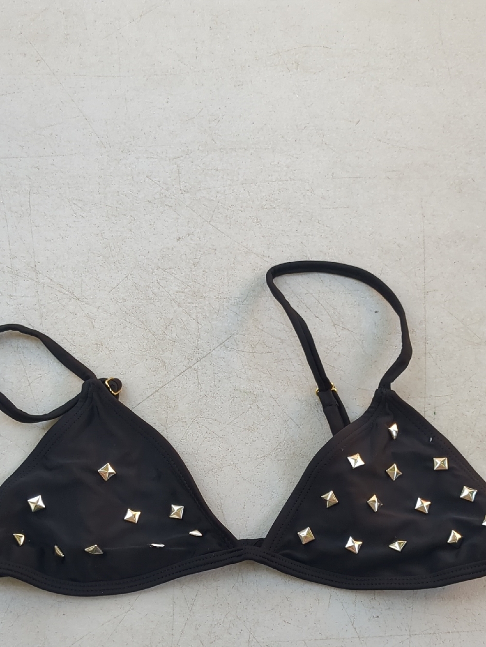 Beach Riot Black Studded Triangle Bikini Top with Gold Accents